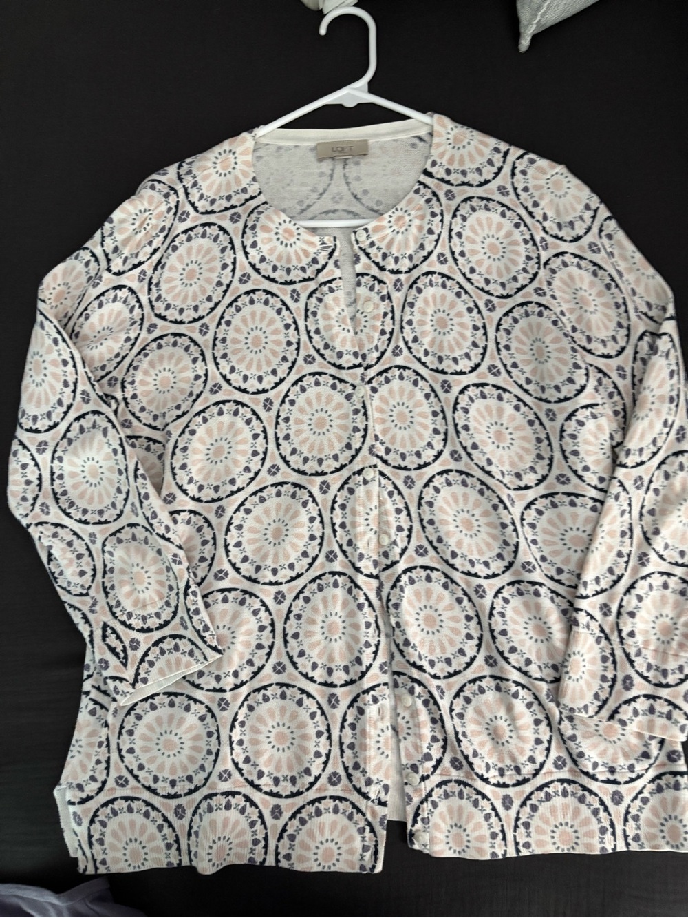 LOFT Cream, Navy, Orchid & Blush Cardigan with matching orchid t-shirt